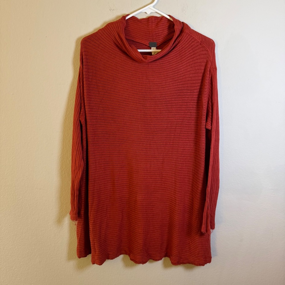 Free People We The Free Rust Orange Ribbed Mock Neck Split Back Tunic Top Large